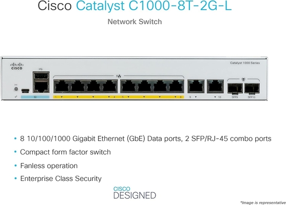 Cisco Catalyst 1000-8T-2G-L сетевой коммутатор, 8 портов Gigabit Ethernet (GbE), 2X 1G SFP/RJ-45 комбо-порты