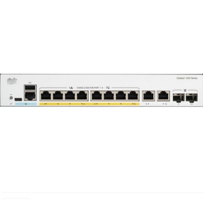 C1200-8P-E-2G Cisco Switches 8x 10/100/1000 Порты PoE+ с бюджетом мощности 67 Вт 2x Гигабитные порты СФП / СФП, устанавливаемые на стойке