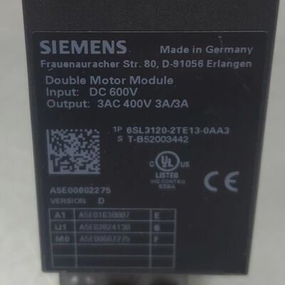 SINAMICS S120 Двухдвигательный модуль 6SL3120-2TE13-0AA3 (вход 600 В=, выход 3AC 400 В 3A/3A, книжный формат D-типа)